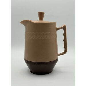 Vintage Le Beau Baraboo Wisconsin Thermos Pitcher Coffee Carafe- Lt & Dark Brown